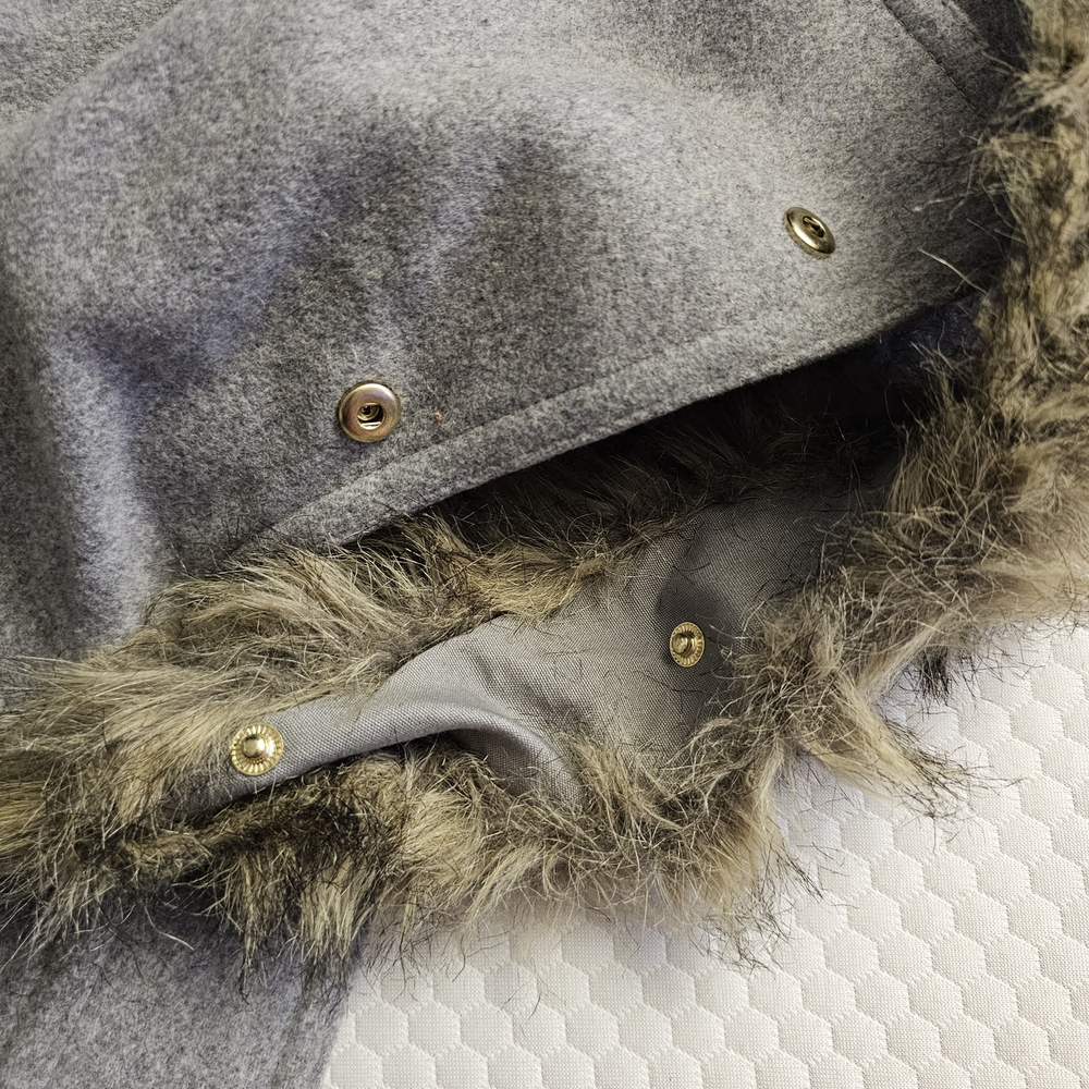 J.CREW Gray Hooded Coat with Faux Fur Trim - Size 2 - Picture 12 of 12